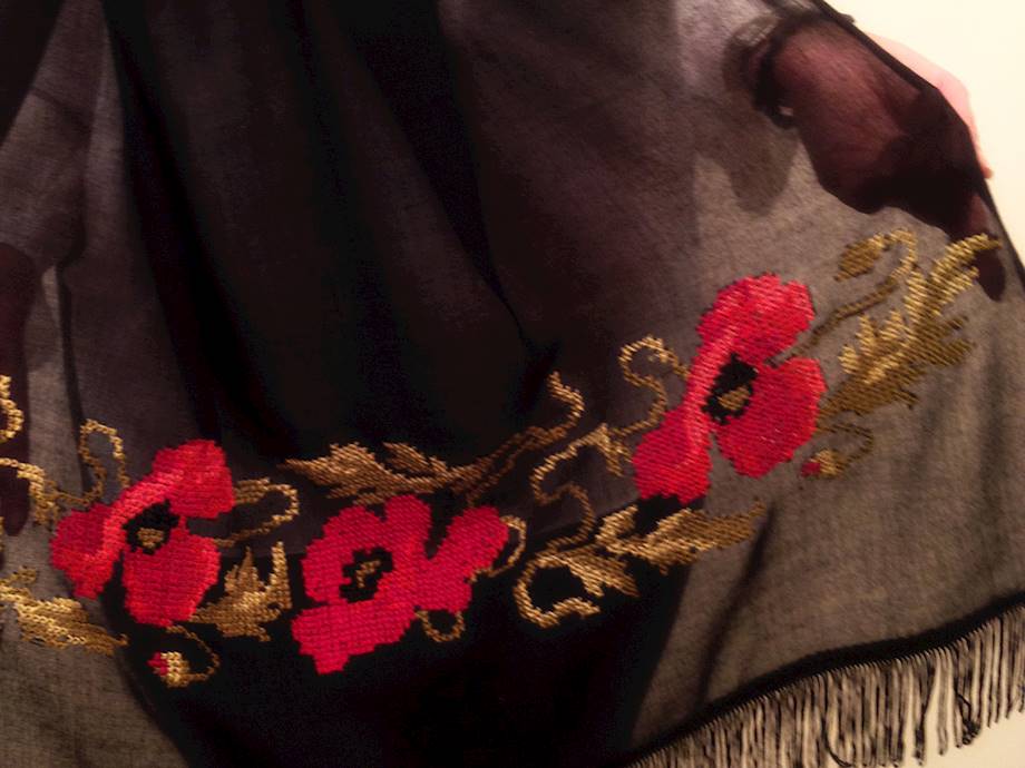 Shawl with red windflower embroidery