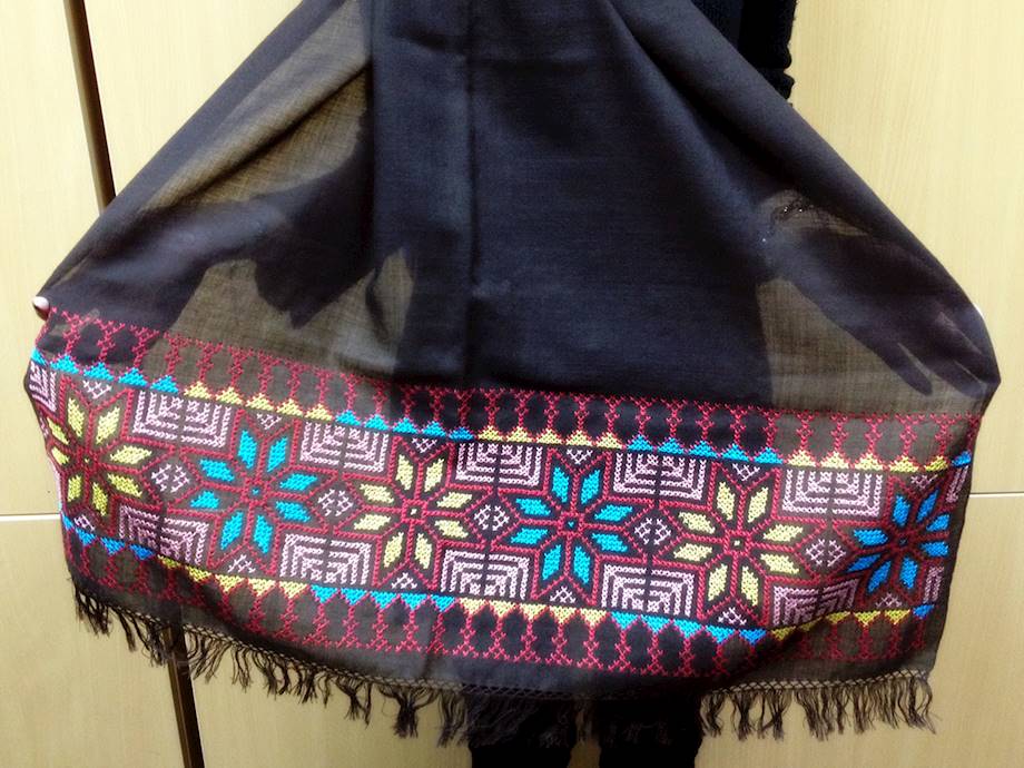 Hand-embroidered shawl with a Palestinian design